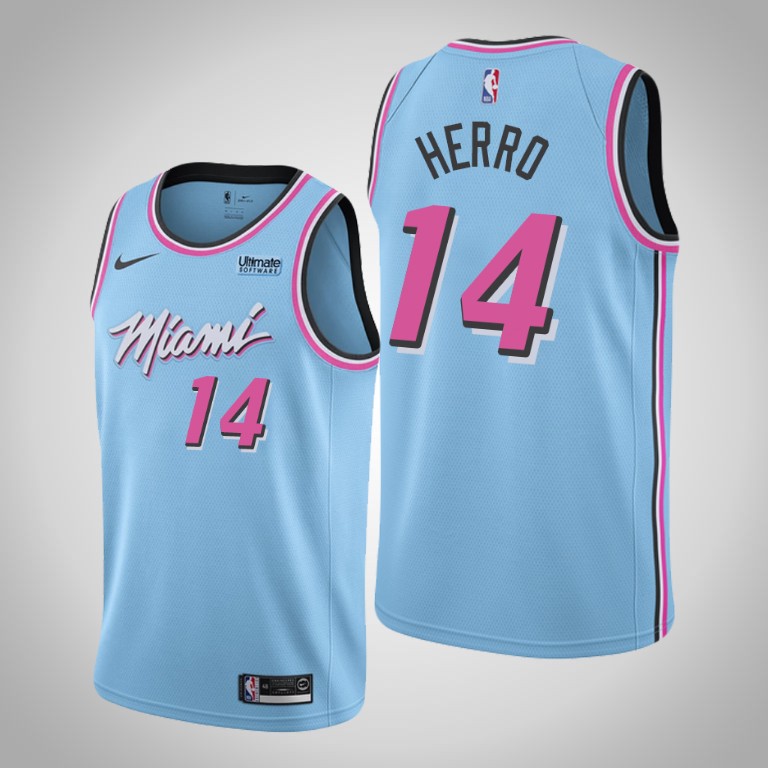 Men Miami Heat 14 Herro light blue Nike Game NBA Jerseys